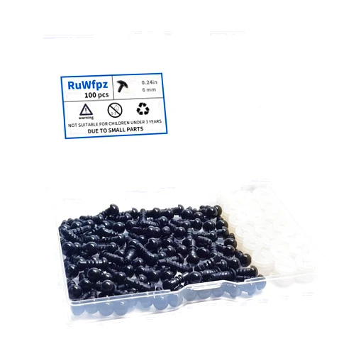 RuWfpz Safety Eyes for Amigurumi Crochet 6mm 100Pcs - RuWfpz Doll Stuffed Animal Eyes with Washers, Plastic Eyes for Crochet Animals, Black Crochet Eyes for Crafts Bear Plush Button