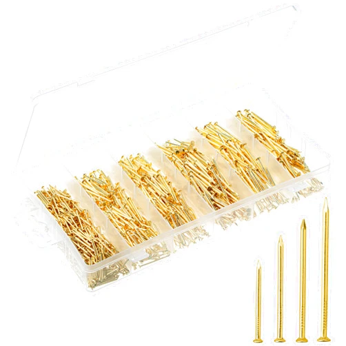 Mr. Pen- Nail Assortment Kit, 1200 Pcs, 4 Sizes, Gold, Small Nails for Hanging Pictures, Finishing Nails, Gold Wall Nails for Hanging, Pin Nails, Hardware Nails, Assorted Nails, Galvanized Nails