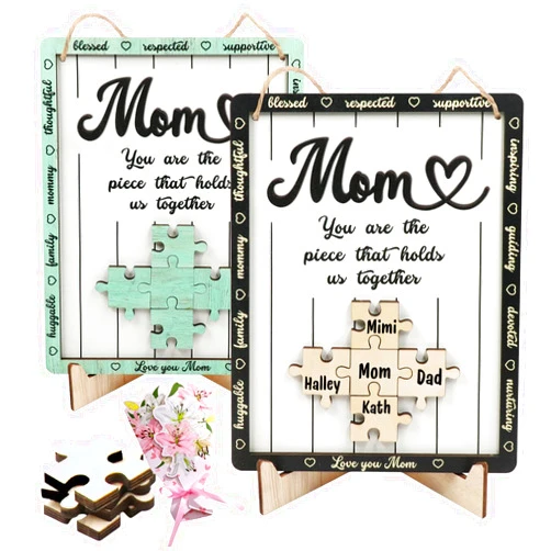 BEETHIS Personalized Mom You are The Piece That Holds Us Together, Mothers Day Plaque, Mom Puzzle Piece Gift, Mothers Day Puzzle Gift, Mom Puzzle (Black)