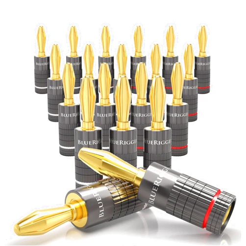 BlueRigger Banana Plugs 10 Pairs / 20 pcs (Closed Dual Screw) - 20 Pack Gold Plated Speaker Plugs Connector for Speaker Wire, Amplifier, Receiver, Banana Wall Plate, Home Theater