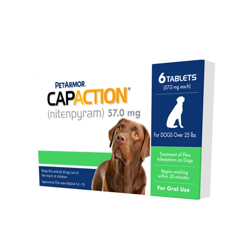 PetArmor CAPACTION (nitenpyram) Oral Flea Treatment for Dogs, Fast Acting Tablets Start Killing Fleas in 30 Minutes, Dogs Over 25 lbs, 6 Doses (Pack of 1) (Packaging May Vary)