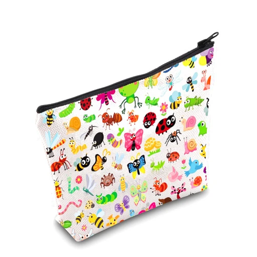 LEVLO Bugs Themed Cosmetic Makeup Bag Gift For Insects Lover Butterfly & Ladybug Travel Pouch Bag (Bugs)