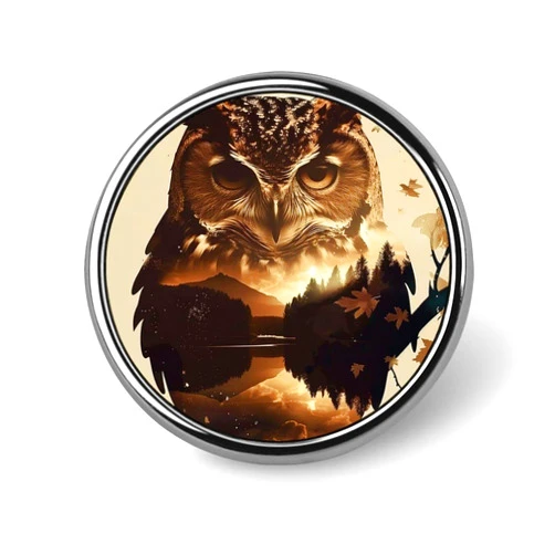 QUOPLMAM Wilderness Owl Round Brooch Pin Badge Lapel Tie Pin for Women Men Office Worker Teacher Decor