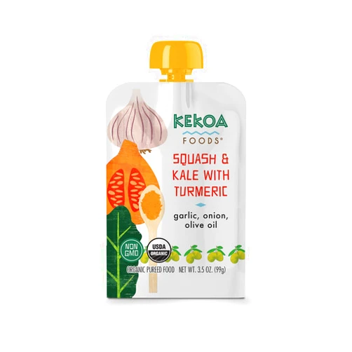 Kekoa Foods 100% Organic Vegetarian Baby Food Puree - Gluten-Free, Vegan, 3.5 oz Squeeze Pouch (Squash & Kale with Turmeric, 36 pack)