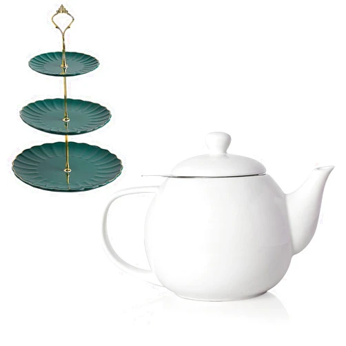 Sweejar Porcelain Teapot with Removable Stainless Steel Infuser,Microwave & Dishwasher Safe Tea Pots for Loose Tea with Cake Stand
