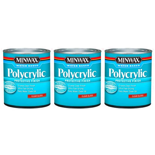 Minwax 65555444 Polycrylic Protective Finish Water Based, Quart, Gloss - 3 Pack, 65555444-3