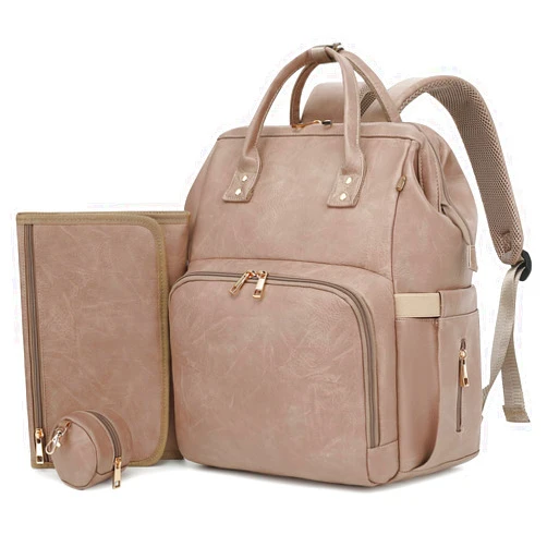 ROSEGIN Diaper Bag Backpack - Vegan Leather, Waterproof Travel Baby Bag with Changing Pad, Pacifier Case, Theft Pocket, 35L Large, Baby Shower Gifts for Mom and Dad, Taupe