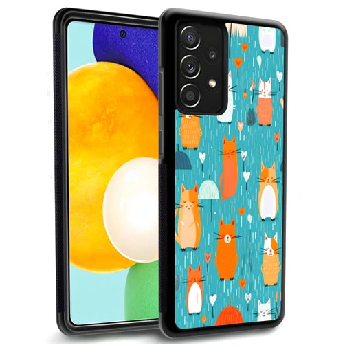 DeweiDirect Phone Case for Samsung Galaxy A6 A60 A7 A71 A72 A73 A8 A8+ A9 A90 A91 4G/5G with Cat Stamp-BL1160 Black Slim Rubber Frame