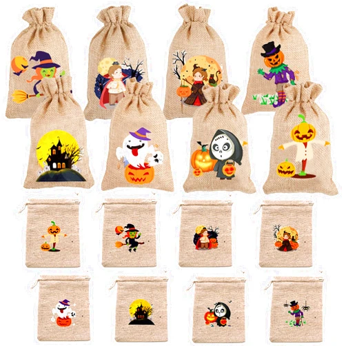 Jusbuya Halloween Burlap Gift Bags, 32 pcs Goodie Treat Bags with Drawstrings, Gift Candy Linen Jute Bags Trick or Treat Kids Halloween Gifts Packing Pouches for Party Supplies Favor 4
