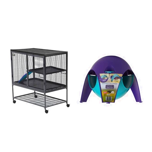 MidWest Homes for Pets Deluxe Critter Nation Single Unit Small Animal Cage (Model 161),Gray Quartz & Lixit Critter Space Pod, Perfect for Small Animals (Large)