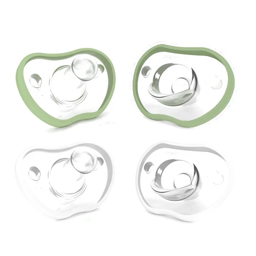 NANOBÉBÉ Nanobebe Baby Pacifiers 0-3 Month - Orthodontic, Curves Comfortably with Face Contour, Award Winning for Breastfeeding Babies, 100% Silicone, Baby Registry Gift 4pk, Sage/White