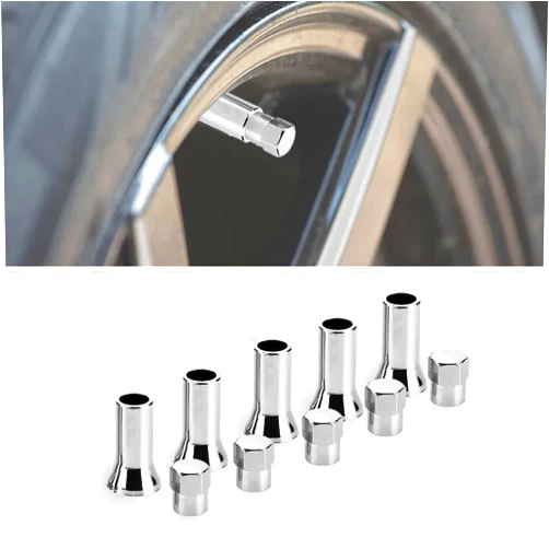 HAOBO TR414 - Universal TPMS Chrome Valve Stem Sleeve Covers and Cap Dress Up Kit- Set of 5, FITS All TPMS Rubber Valve Stems for All Make and Model Cars and Trucks with TPMS Sensors