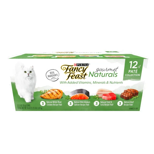 Fancy Feast Purina Fancy Feast Grain Free Wet Cat Food Pate Variety Pack Gourmet Naturals–Beef, Chicken, Salmon, Trout and Tuna - (2 Packs of 12) 3 Oz. Cans