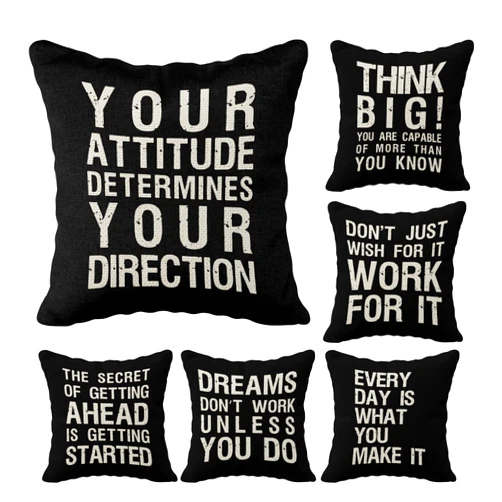 Ursar Inspiring Saying Quote Motivational Phrases Nursery Throw Pillow Case, 18 x 18 Inch Set of 6, Gifts Teens Adults Living Room Office Classroom College Decoration, Pillows Cover for Sofa Couch Bed