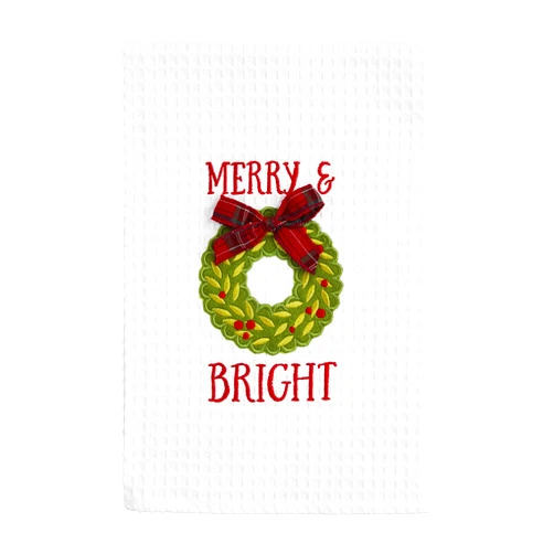 Mud Pie Christmas Waffle Towel, Wreath, 25