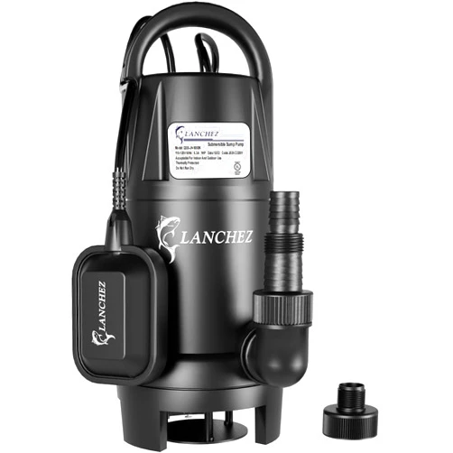 LANCHEZ 1HP Sump Pump with Float Switch, 4462GPH Submersible Water Pump 25FT Power Cord,115V with 3/4
