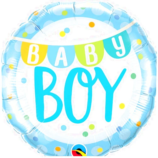 Qualatex Baby Boy Banner & Dots Round Foil Balloon