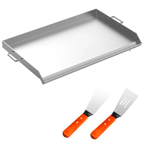 VEVOR Stainless Steel Griddle,Universal Flat Top Rectangular Plate, BBQ Charcoal/Gas Non-Stick Grill with 2 Handles and Grease Groove with Hole，Grills for Camping, Tailgating and Parties (32
