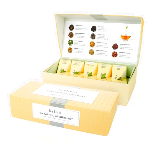 Tea Forte Tea Tasting Assortment Premium Tea Petite Presentation Box, Tea Sampler Gift Set, 10 Count, 1 of Each Variety Individually Wrapped Handcrafted Pyramid Infuser Bags
