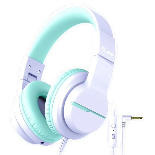 iClever HS19 Kids Headphones for School with Microphone, Safe Volume Limiter 74/85dBA, Over-Ear Girls Boys Headphones for Kids with FunShare Foldable Wired for iPad/Travel (Purple)
