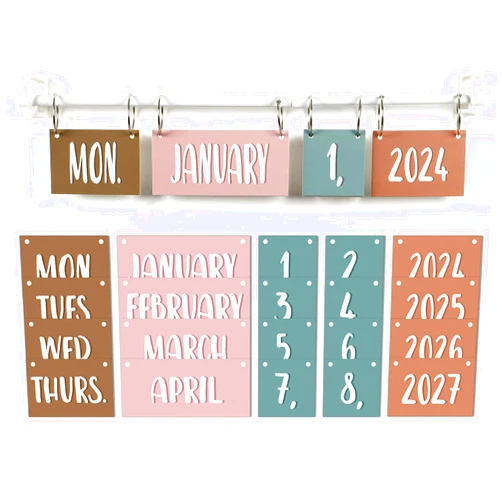 Naozinebi Boho Calendar Bulletin Board Card Set Boho Rainbow Flip Calendar With Hole Boho Classroom Decoration with 54 Date Cards for Classroom Home Decor Supplies Not Included Holder and O-rings