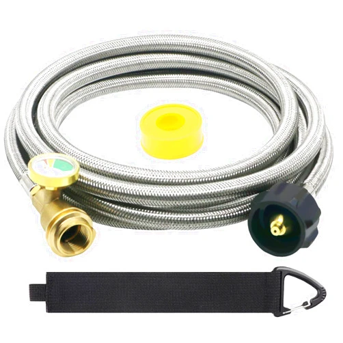 GardenNow Upgraded 12 FT Propane Tank Extension Hose Braided with Gauge, QCC1/Type 1 Tank Extension Hose, Acme to Male QCC/POL Fitting, Leak Detector Replacement for Propane Tank Appliances, Gas Grill