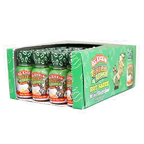 ASS KICKIN' Chile Lime Premium Hot Sauce Bottles Gourmet Gift Set Travel Size– .75 oz. 24 Pack - Try if You Dare! – Ultimate Hot Sauce Gift Set