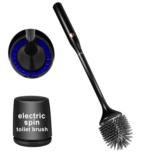Pafyh Electric Toilet Brush and Holder Set,Toilet Bowl Brush,Wireless Electric Spin Scrubber,with Silicone Brush Head Self-Cleaning Light and Ventilated Slot Base,USB Charging Cable,Wall Mount Sticker