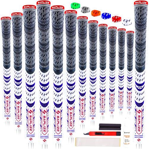 SAPLIZE Cross Corded Golf Grips 13 Pack, Low Taper Design, Choose from 13 Grips with 15 Tapes or 13 Grips with All Kits, 3 Sizes 6 Colors Options, Multi-compound Hybrid Golf Club Grips, CL03 Series