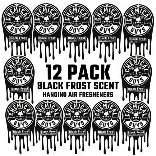 Chemical Guys Hanging Air Freshener, Black Frost Scent 12 Pack, Great for Cars, Trucks, SUVs, RVs, Home, Garage, Workspace, Dorm Room & More (4 x 3 Packs) - AIR40504