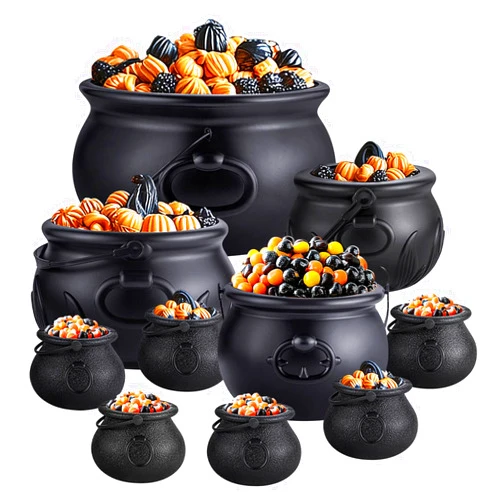 MEADIN 10 in 1 (12.8”, 9.8”, 7.6”, 5.7”, 2.7”) Package Large Black Plastic Witch Cauldron Kettle - Cauldrons Halloween Pot Candy Holder for Halloween Decor Party Supplies