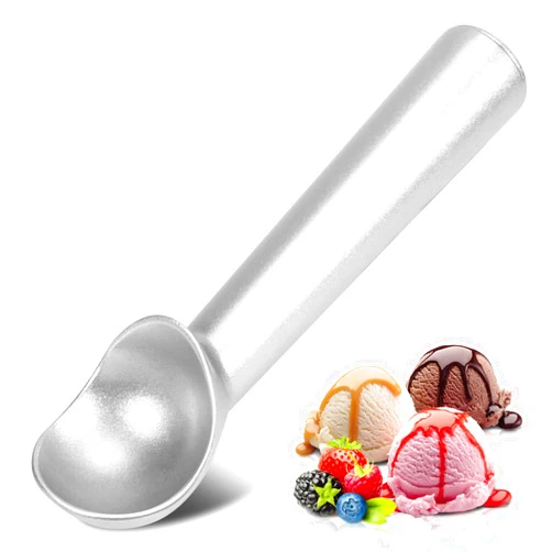 LifHap Ice Cream Scoop,7 inches Nonstick Anti-Freeze One Piece Aluminum Scooper Spoon, Heavy Duty Durable Design, Easy Clean, for Gelato, Cookie Dough, Sorbet, Almond (Silver)