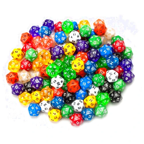 Wiz Dice Bulk Random Polyhedral Dice (D20-100 Pack) - Polyhedral Role Playing Dice in Unique Colors - DND Accessories for TTRPG Dice Games - Ideal Roleplaying Game Dice