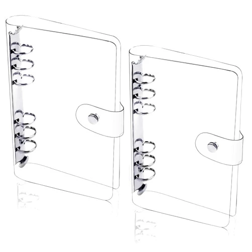 Newbested 2 Pack A6 Transparent Soft PVC 6 Holes Binder Notebook Cover,Snap Button Closure Refillable Notebook Round Ring Binder Cover Protector(Paper Not Included)