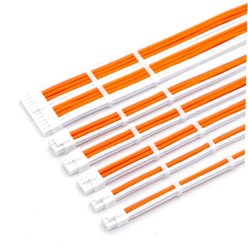 Angitu Customization 4mm PET Sleeve Extension Power Supply Cable Kit 6Pcs 30CM Cables 18AWG ATX/EPS/8-pin PCI-E/6-pin PCI-E (White & Orange)