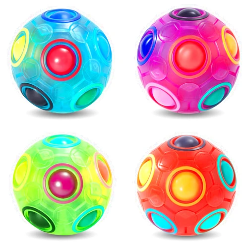 Vdealen Magic Rainbow Puzzle Ball, Fidget Ball Puzzle Game Fun Stress Reliever Magic Ball Brain Teaser Fidget Toys for Children Teens & Adults-4 Pack