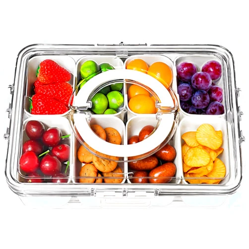 TOGGOT Divided Serving Tray with Lid and Handle - Portable Snackle Box Charcuterie Container, Clear Snack Platter Organizer for Fruits, Candy, Nuts, Snacks - Ideal for Party, Travel & Picnics