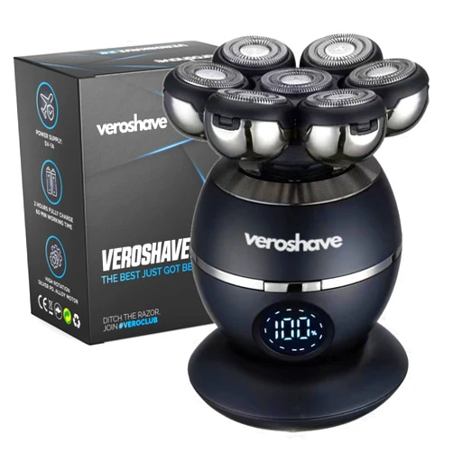 VEROSHAVE 7-Blade Bald Head Shaver for Men - Cordless Hair Shaver for Men Bald, Rechargeable Head Trimmer for Men Bald Head, Mess-Free & Full-Shave Travel-Friendly Grooming Kit with Curved Blades