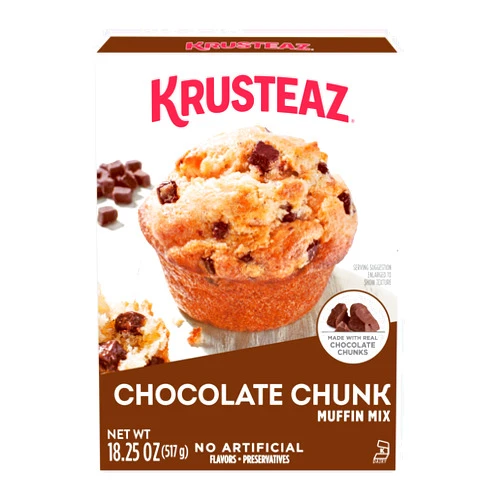 Krusteaz Chocolate Chunk Muffin Mix, With Real Chocolate, No Artificial Flavors or Preservatives, 18.25-ounce Boxes (Pack of 12)