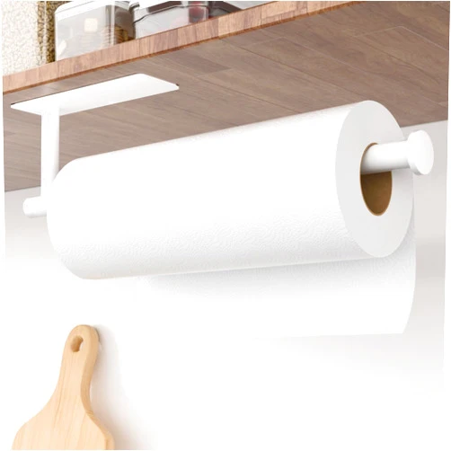 GWAAZXGZ Paper Towel Holder Wall Mount - White Paper Plate Holder Under Cabinet, Stainless Steel, Self-Adhesive or Drilling, for Kitchen, Bathroom, RV