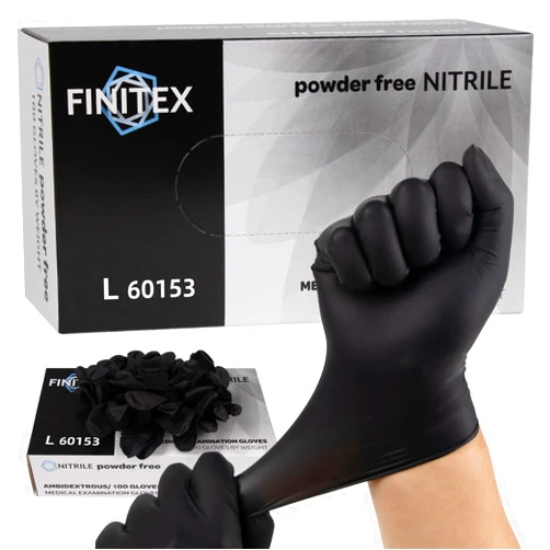 FINITEX Nitrile Disposable Latex-Free Gloves Black - 3.5mil 100PCS Powder-Free Gloves Cleaning Medical Exam Food Gloves