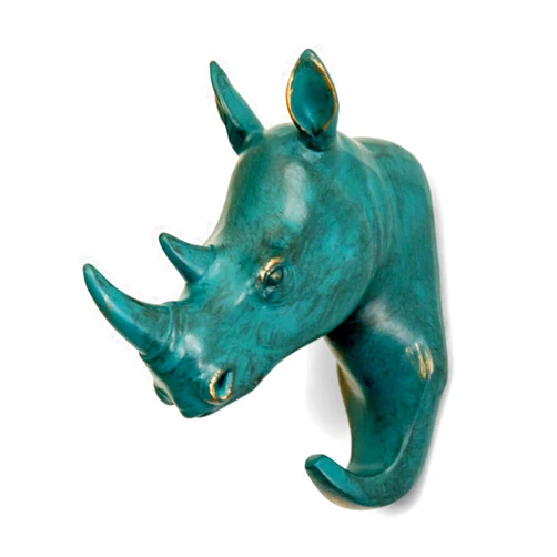 HERNGEE Rhino Head Single Wall Hook/Hanger Animal Shaped Coat Hat Hook Heavy Duty, Rustic, Decorative Gift, Rustic Bronze Color