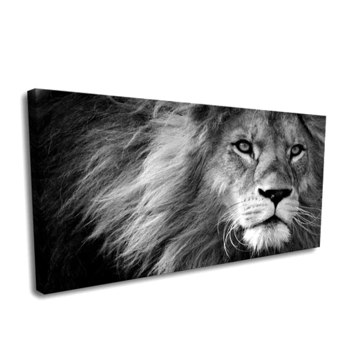 Baisuart-D0162 Canvas Prints Wall Art Grey lion Stretched Canvas Wooden Framed for living Room Bedroom and Office