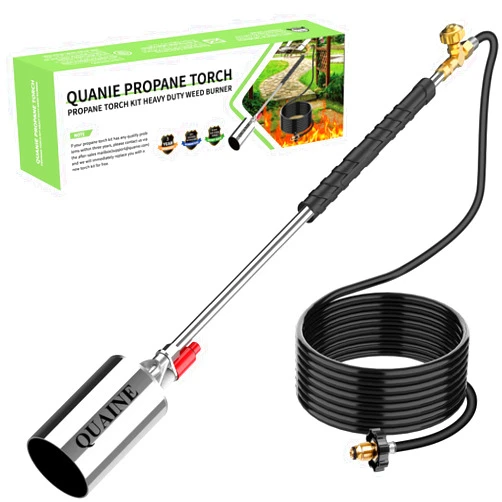 QUANIE Propane Torch Weed Burner,High Output 2,400,000 BTU with Self Ignition and Flame Control,Heavy Duty Blow Torch with 10FT Hose,Flamethrower for Weeding,Roofing,Melting Ice Snow,Road Paint Removing