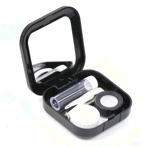 AHIER Portable Contact Lens Case Travel Kit Mirror +bottle + tweezers Container Holder (black)