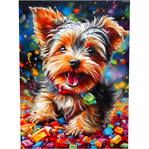 IPISSOI Diamond Art Painting Full Round Drill Embroidery Kit Painting Yorkshire Terrier Mosaic Diamond Dots Kit Paint of Rhinestones for Gift Wall Decor 12x16 inch