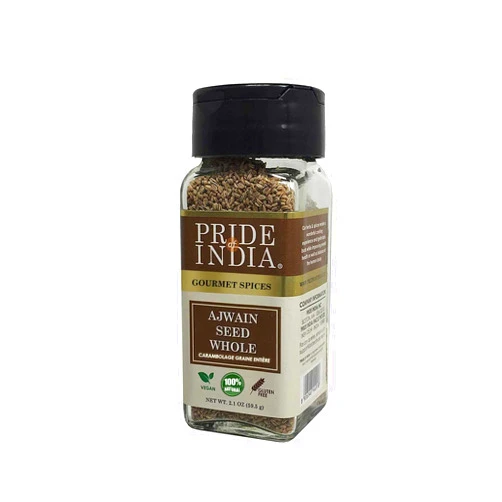 Pride of India – Ajwain Seed Whole – Gourmet Carom Seeds – Flavoring agent for Savory Dishes – Aromatic & Nutrient-Dense – Easy to Use – 2.1 oz. Dual Sifter Bottle