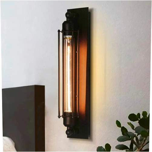NIUYAO Wall Light Fixture Industrial Tube Ceiling Light with Metal Cage in Black Single Edison Flute Light for Hallway Porch Cabinet 461864