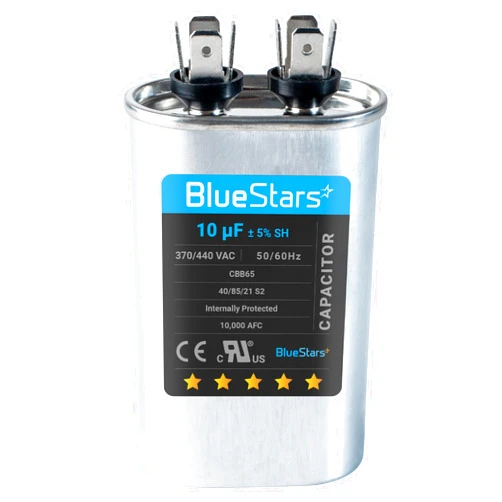 BlueStars Upgraded Version 10 uF MFD ±5% 370/440V CBB65 Oval Run Start Capacitor Replacement Part - Fit for AC Motor Run or Fan Start and Cool or Heat Pump Air Conditioner - Lifetime Up to 30.000 hrs