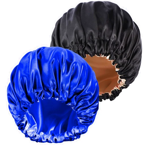 CACASO 2 Pack Satin Bonnet Sleep Cap,Extra Large Hair Bonnet for Black Women,Double Layer Reversible Silk Bonnet Hair Cap,Adjustable Sleep Bonnet Satin Cap for Curly Natural Hair